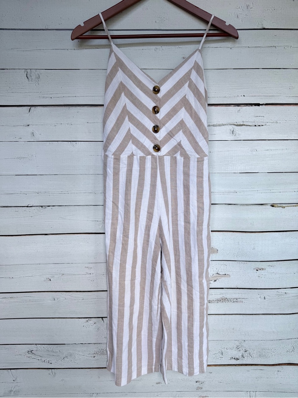 Kensie Jeans Striped Button Front Spaghetti Strap Jumpsuit Size Small